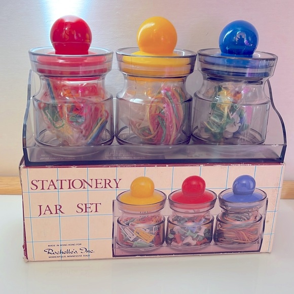 Vintage Hong Kong Desk Accessories Jar Set  1980s Stationery Storage - Picture 1 of 12